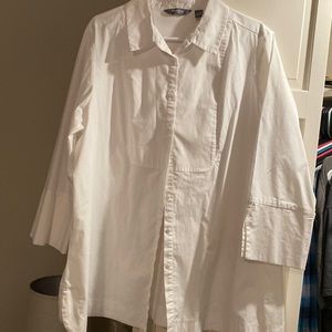 Martha Stewart 3/4 length white button up shirt